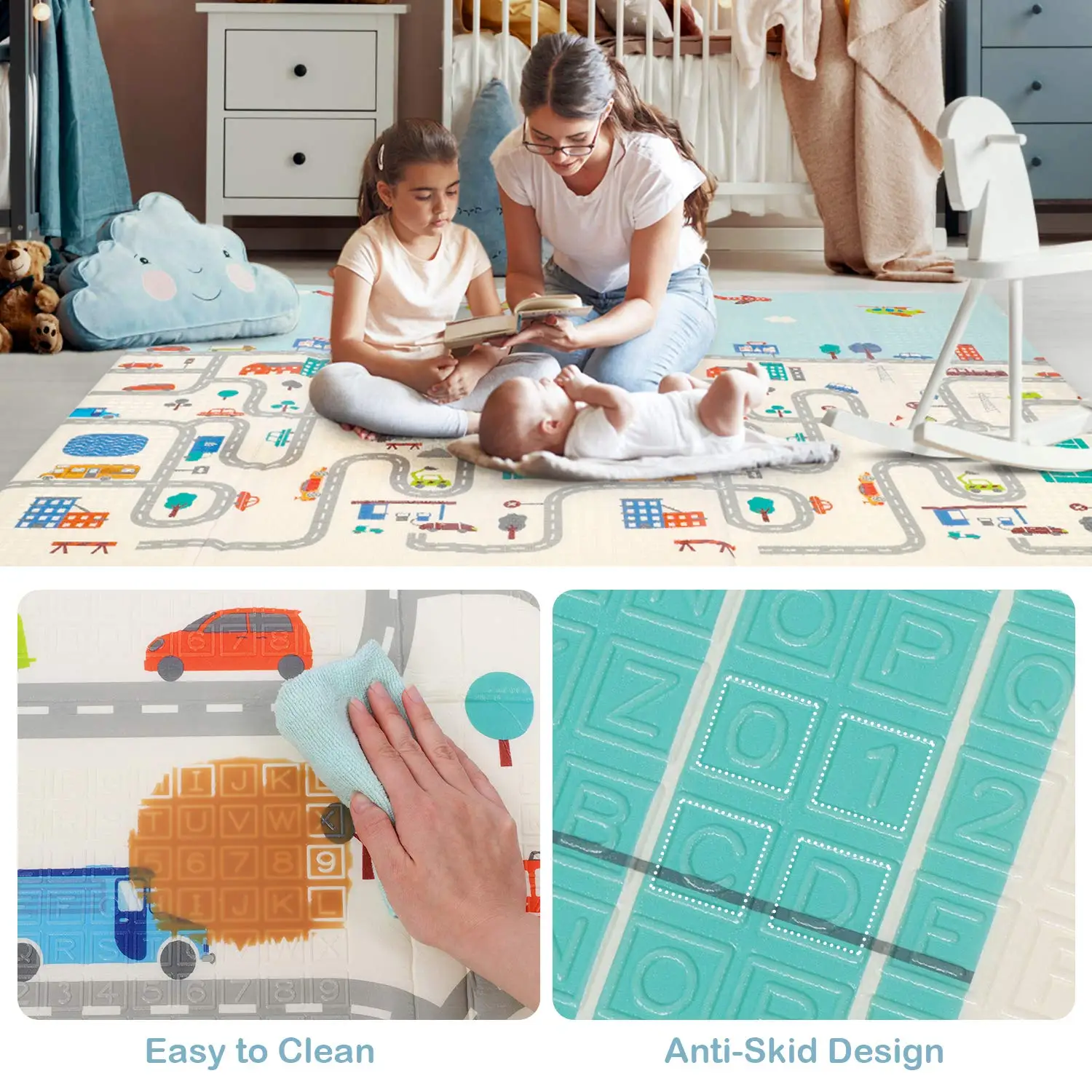 Baby Play Mat for Floor, Foldable and Portable Reversible Crawling mat, Picnic Mat, Yoga Mat, Suitable for Children Adults - Image 5