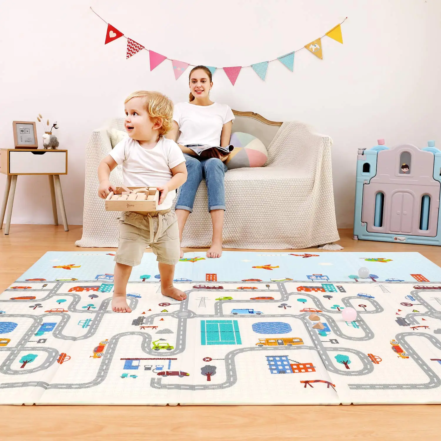 Baby Play Mat for Floor, Foldable and Portable Reversible Crawling mat, Picnic Mat, Yoga Mat, Suitable for Children Adults