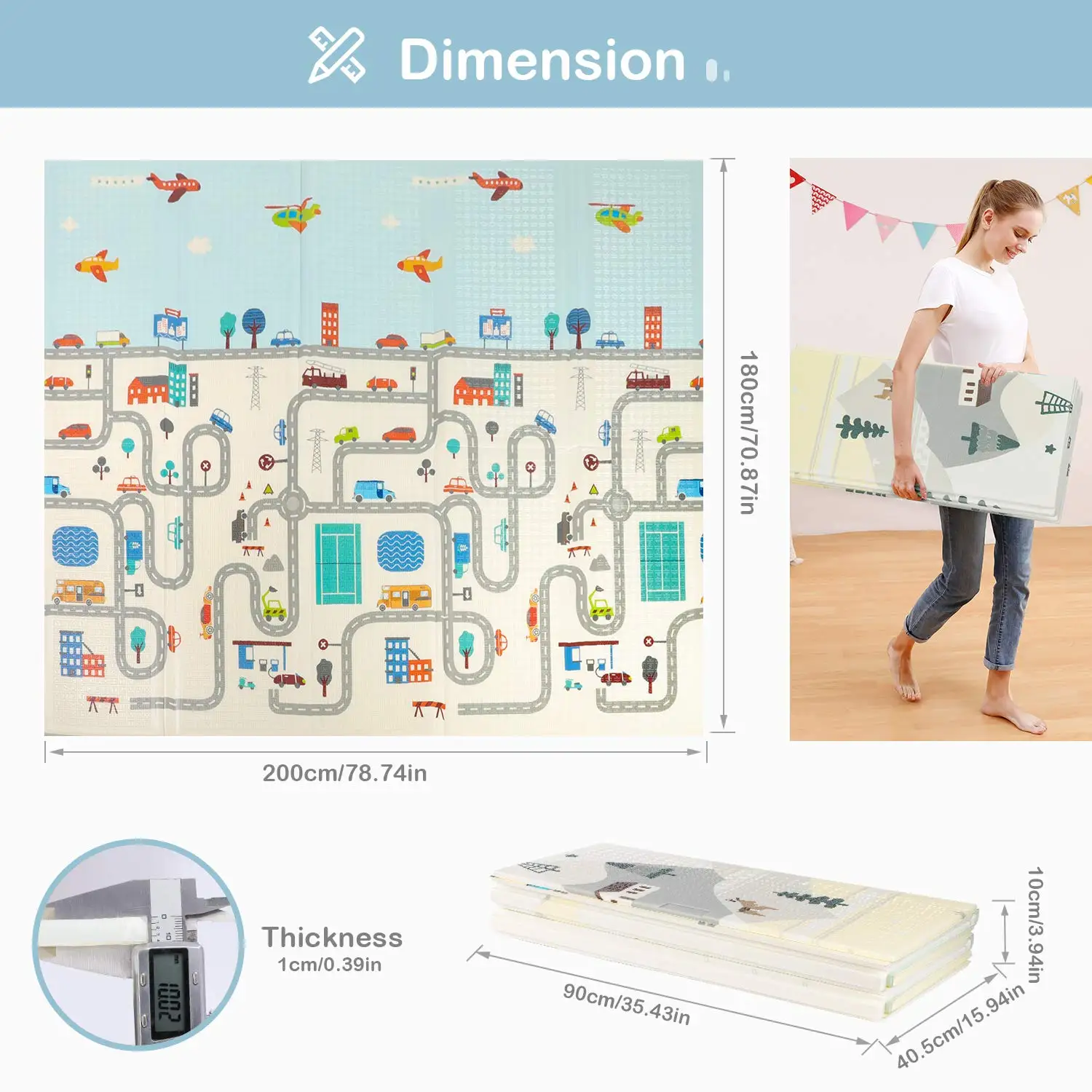 Baby Play Mat for Floor, Foldable and Portable Reversible Crawling mat, Picnic Mat, Yoga Mat, Suitable for Children Adults - Image 2