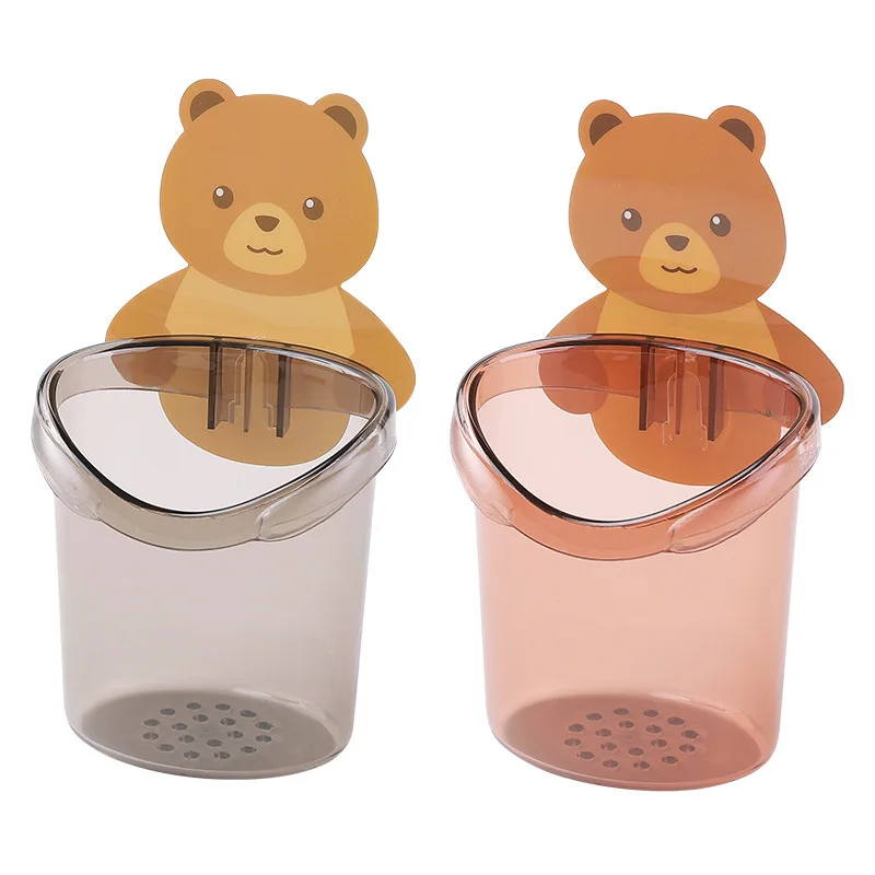 2pcs Wall Mounted Bathroom Bear Toothbrush Holder Kids Non-Stick Cuddle Shelf Cute Animal Design for Children's Oral Hygiene - Image 3