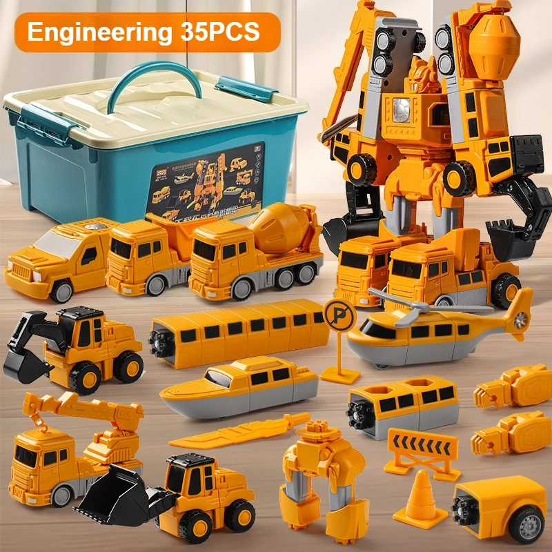 Children's Magnetic Deformation Engineering Car Robot Building Block Toy Set Multi Style Puzzle Assembly Machinery Mech Toy Gift - Image 10