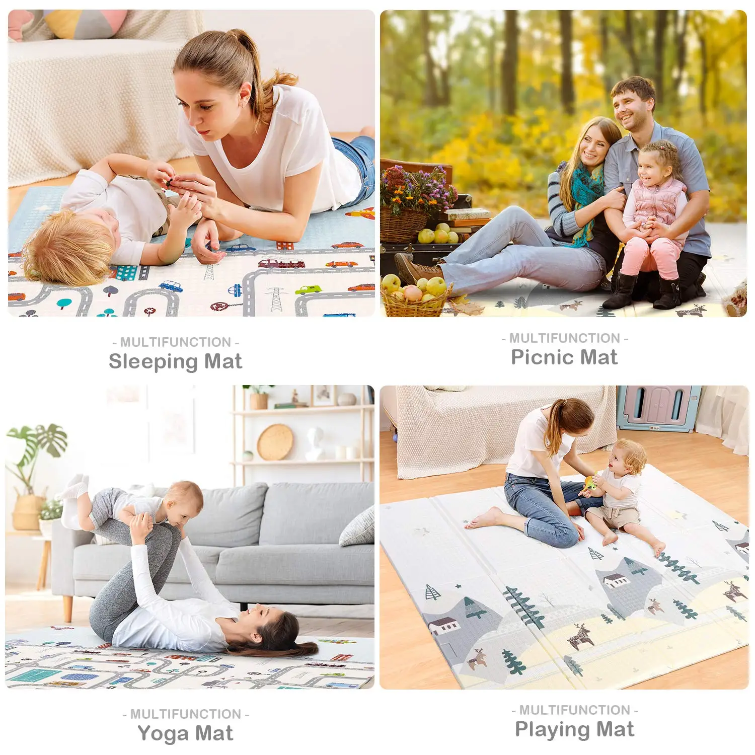 Baby Play Mat for Floor, Foldable and Portable Reversible Crawling mat, Picnic Mat, Yoga Mat, Suitable for Children Adults - Image 4