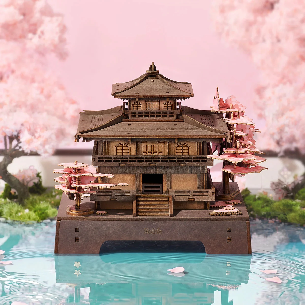 Robotime Sakura Pavilion 3D Wooden Puzzle Beginner Friendly Japanese Miniature with Balcony Zen Home Decor Unqiue Gift for Adult