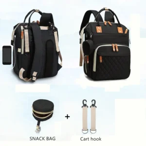 Fashionable Quilted Large-Capacity Backpack Mommy Bag; Multi-Functional Mommy Backpack for Traveling, Mother and Baby Bag; Lightweight Multi-Compartment Diaper Bag with Snack Pacifier Bag