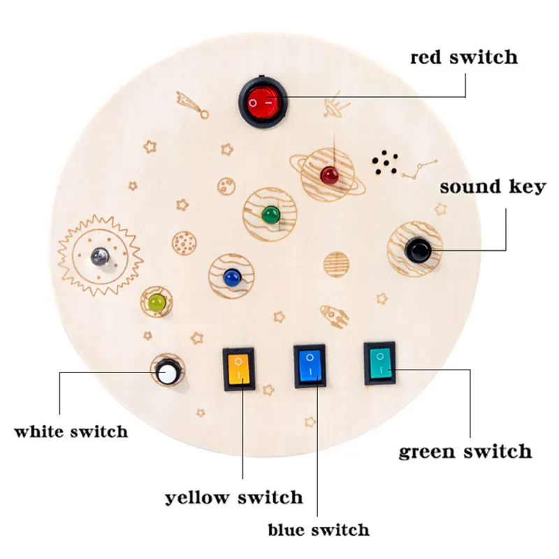 Montessori Busy Board Sensory Toys Wooden With LED Light Switch Control Board Travel Activities Children Games For 2-4 Years Old - Image 5