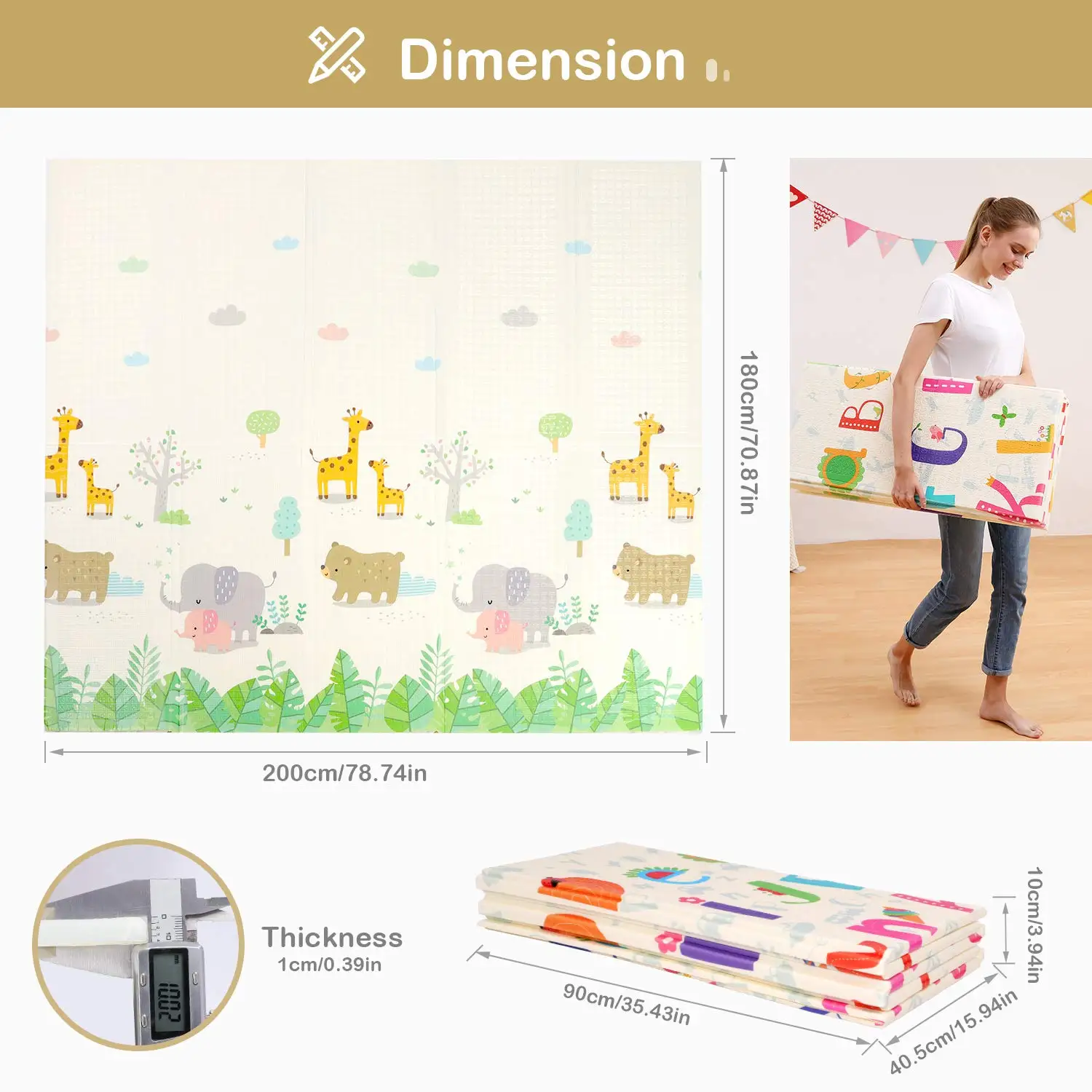 Baby Play Mat for Floor, Foldable and Portable Reversible Crawling mat, Picnic Mat, Yoga Mat, Suitable for Children Adults - Image 7