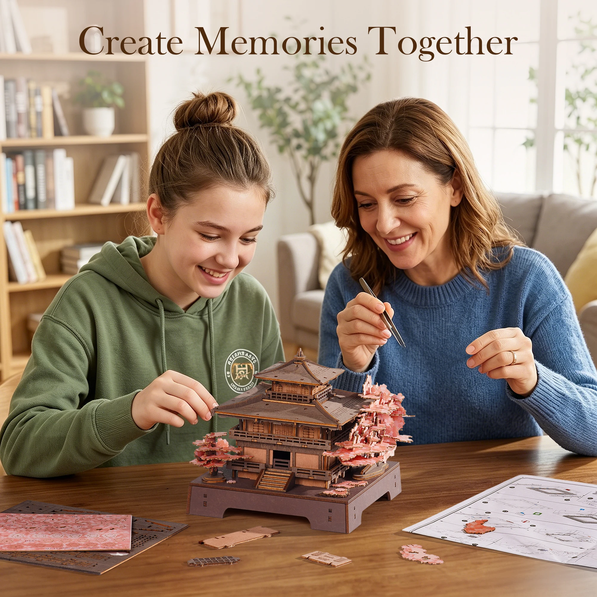 Robotime Sakura Pavilion 3D Wooden Puzzle Beginner Friendly Japanese Miniature with Balcony Zen Home Decor Unqiue Gift for Adult - Image 5