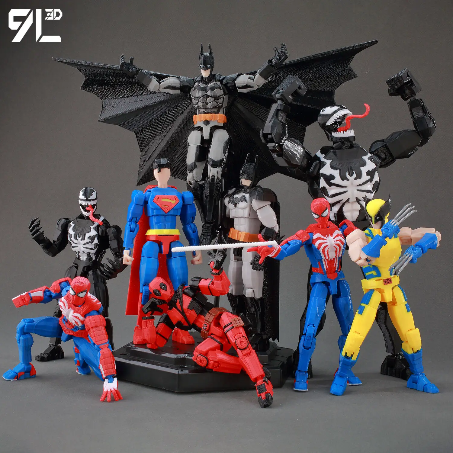 9L3D Printed Deadpool Wolverine Batman Spider-Man Venom Action Figures Dummy13 Lucky13 T13 Anime Model Toys Collectors Gifts