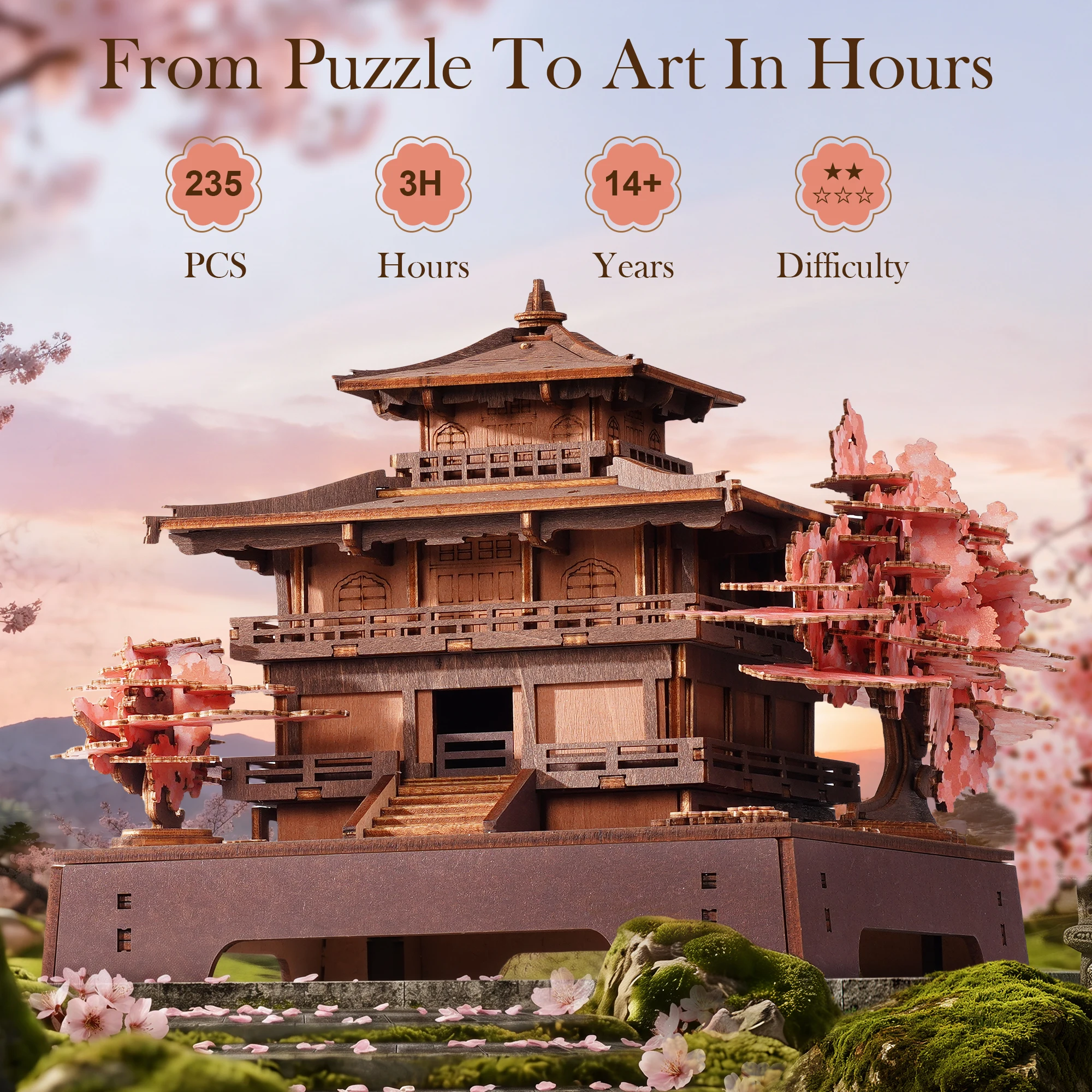 Robotime Sakura Pavilion 3D Wooden Puzzle Beginner Friendly Japanese Miniature with Balcony Zen Home Decor Unqiue Gift for Adult - Image 3