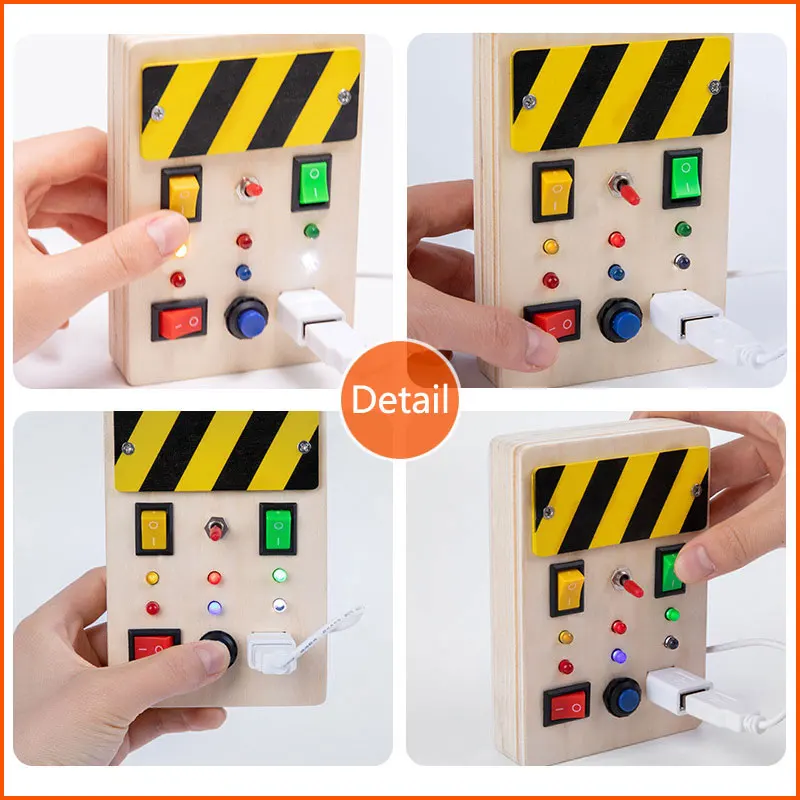 Montessori Busy Board Sensory Toys Wooden With LED Light Switch Control Board Travel Activities Children Games For 2-4 Years Old - Image 4