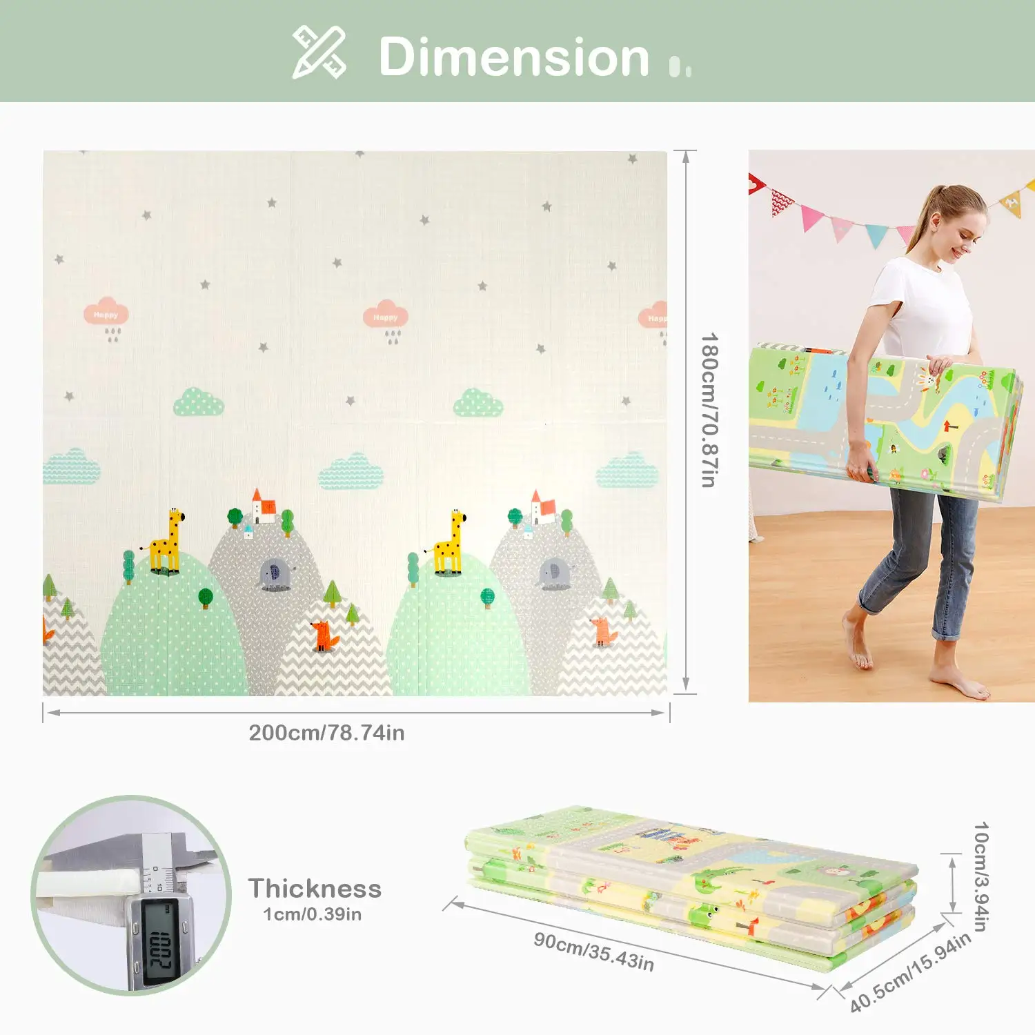 Baby Play Mat for Floor, Foldable and Portable Reversible Crawling mat, Picnic Mat, Yoga Mat, Suitable for Children Adults - Image 8