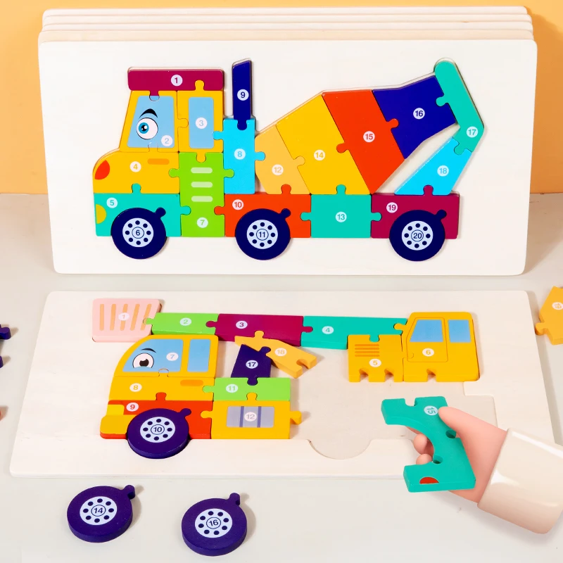 3D Vehicle Wooden Puzzle Hand-eye Coordination Transportation Jigsaw Puzzle Ages 1-5 Children Toddlers Preschool Educational Toy - Image 3