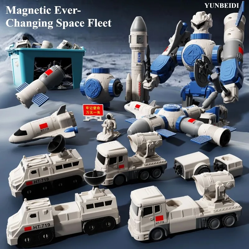 Children's Magnetic Deformation Engineering Car Robot Building Block Toy Set Multi Style Puzzle Assembly Machinery Mech Toy Gift - Image 2