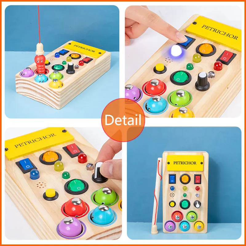 Montessori Busy Board Sensory Toys Wooden With LED Light Switch Control Board Travel Activities Children Games For 2-4 Years Old - Image 3