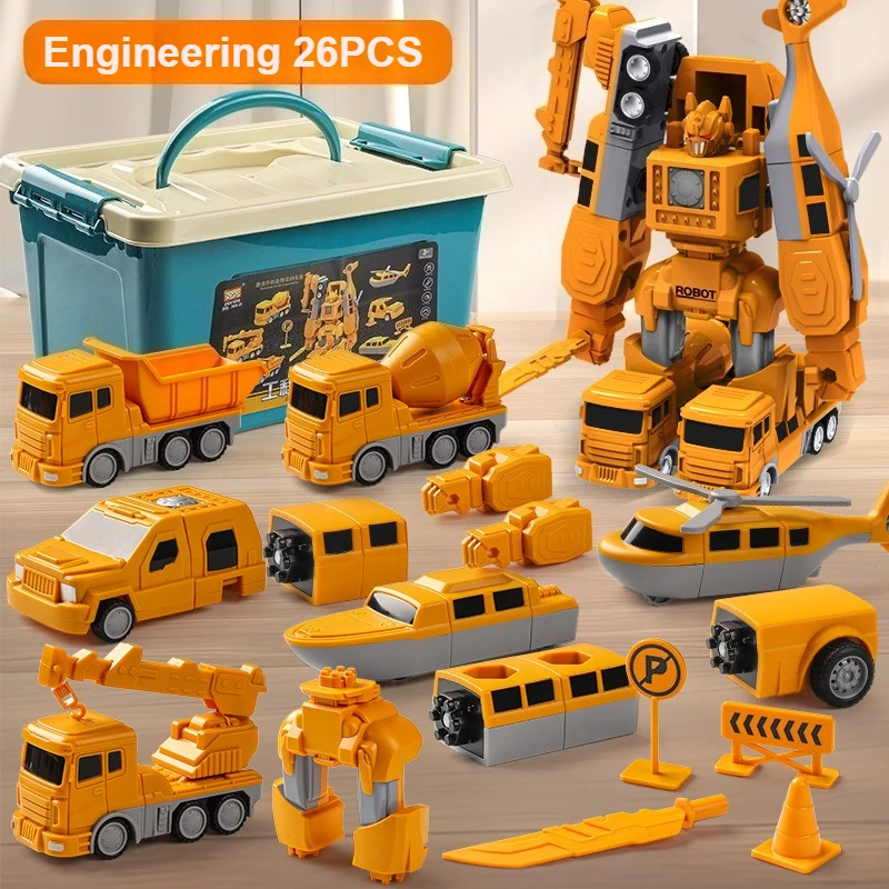 Children's Magnetic Deformation Engineering Car Robot Building Block Toy Set Multi Style Puzzle Assembly Machinery Mech Toy Gift - Image 11