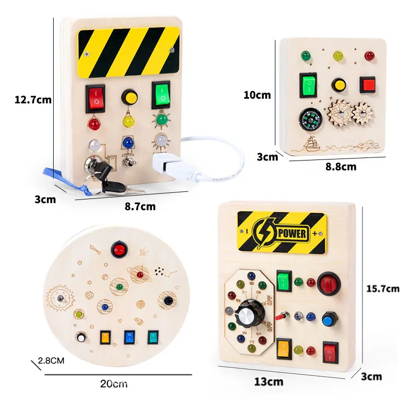 Montessori Busy Board Sensory Toys Wooden With LED Light Switch Control Board Travel Activities Children Games For 2-4 Years Old - Image 6
