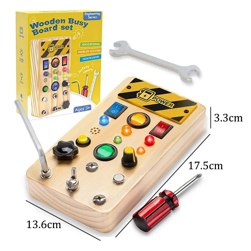 Montessori Busy Board Sensory Toys Wooden With LED Light Switch Control Board Travel Activities Children Games For 2-4 Years Old - Image 11