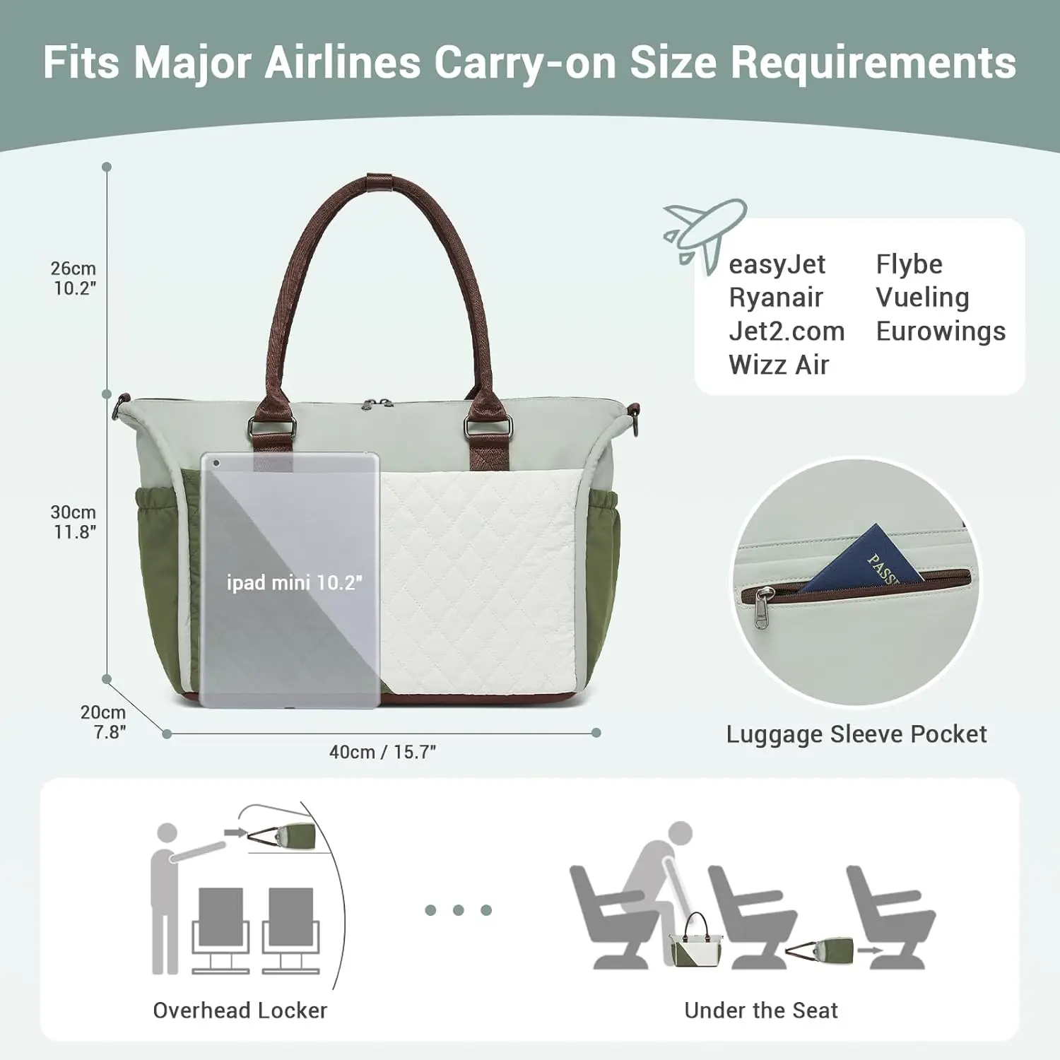 Miss Lulu 24L Puffer Duffel Bag, 40x30x20 Underseat Carry On Luggage, Ryanair Cabin Approved Travel Weekend Bag for Women & Men - Image 2