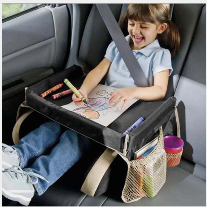 Car Seat Travel Tray for Kids with Safety Straps Backseat Organizer Table for Eating Drawing Playing Car Accessories