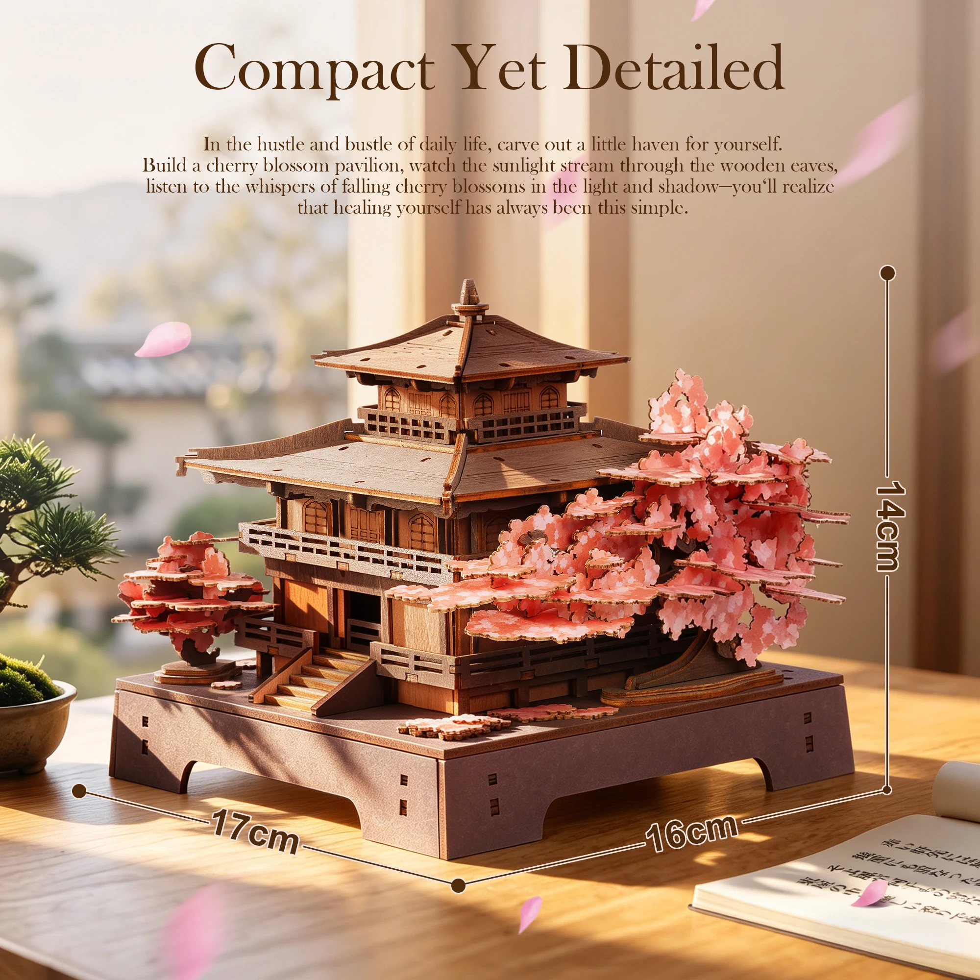 Robotime Sakura Pavilion 3D Wooden Puzzle Beginner Friendly Japanese Miniature with Balcony Zen Home Decor Unqiue Gift for Adult - Image 4